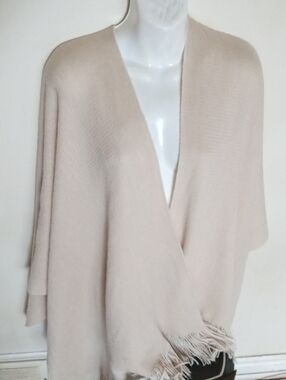 Beige Fringe Knit Wrap Sweater